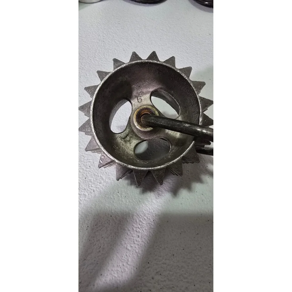 Vintage Spiked Meat Tenderizer Roller Cast Iron Wood Handle Kitchen Tool